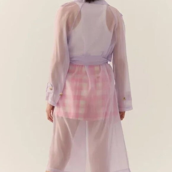 Anthropologie DOLAN Sheer Tulle Trench Coat NEW size LARGE Lavender - Picture 4 of 10